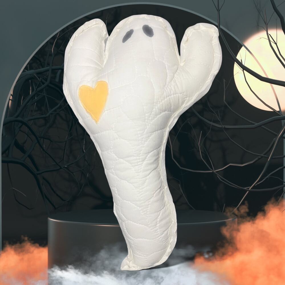 Handcrafted Quilted Ghost Pillow with a Heart Approx 18" T x 6" W NWOT